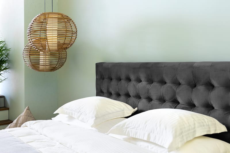 Ella Sengepakke 90x200cm Rutete Sengegavl - Mørkegrå / fløyel - Møbler - Senger - Kontinentalsenger