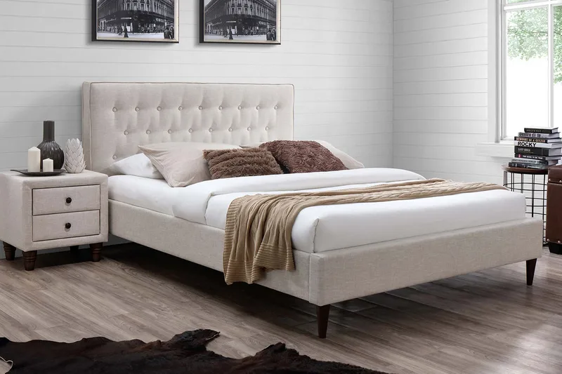 Emilia Sengepakke i Stoff med Sengegavl + Overmadrass, Beige