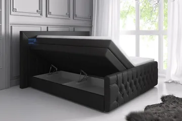 Franco Lyx Sengepakke 140x200 LED-belysning - Svart/Kunstlær - Møbler - Senger - Komplett sengepakke