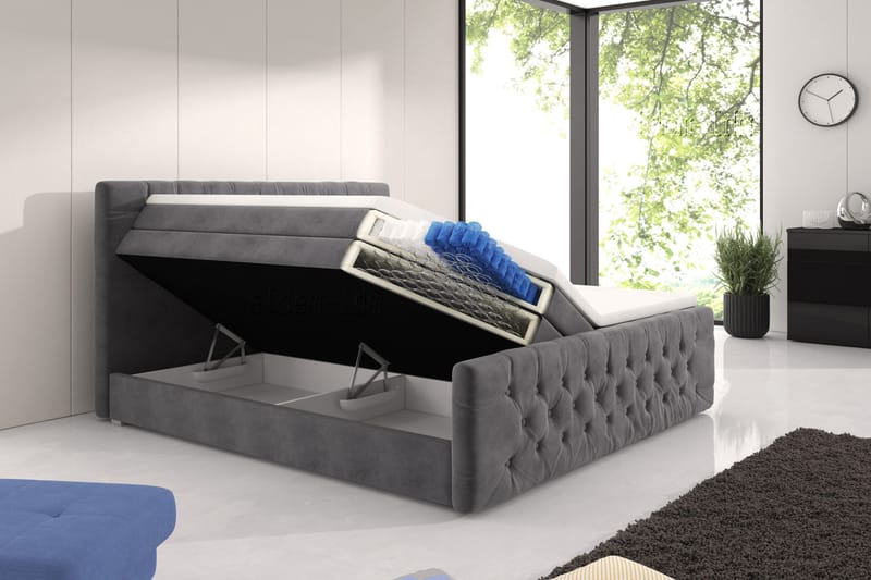 Franco Lyx Sengepakke 160x200 LED-belysning - Grå/Fløyel - Møbler - Senger - Komplett sengepakke