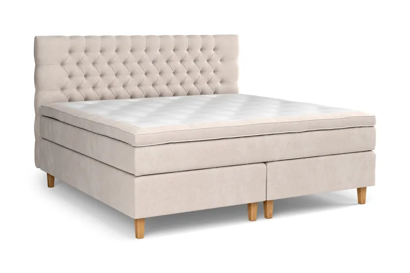 Komplett Sengepakke Estelle 210x210 cm - Beige/Fløyel - Møbler - Senger - Kontinentalsenger
