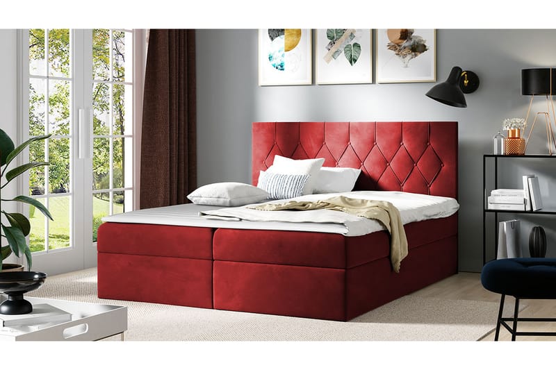 Kontinentalseng 144x208 cm - Rød - Senger med oppbevaring - Komplett sengepakke