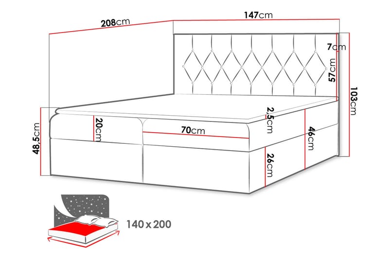 Kontinentalseng 144x208 cm - Rød - Senger med oppbevaring - Komplett sengepakke