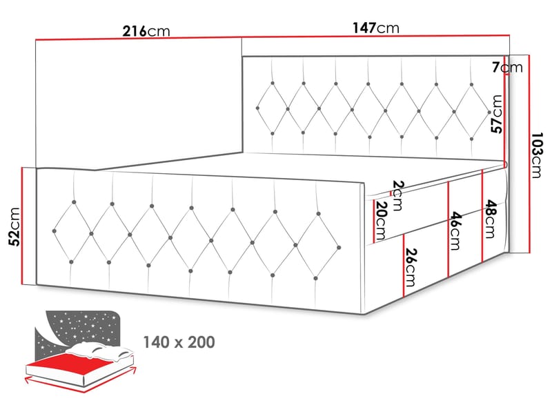 Kontinentalseng 147x216 cm - Svart - Møbler - Senger - Komplett sengepakke