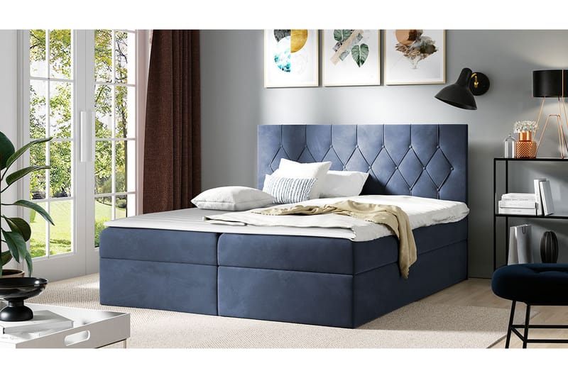 Kontinentalseng 184x208 cm - Blå - Senger med oppbevaring - Komplett sengepakke