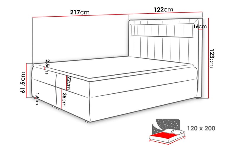 Kontinentalseng Carrubbo 120x200 cm - Hvit - Senger med oppbevaring - Komplett sengepakke