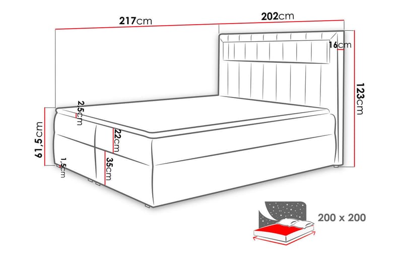 Kontinentalseng Carrubbo 200x200 cm - Grå - Senger med oppbevaring - Komplett sengepakke
