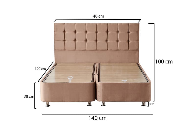 Kontinentalseng Eathelin 140x190 cm - Lysebrun - Møbler - Senger - Komplett sengepakke