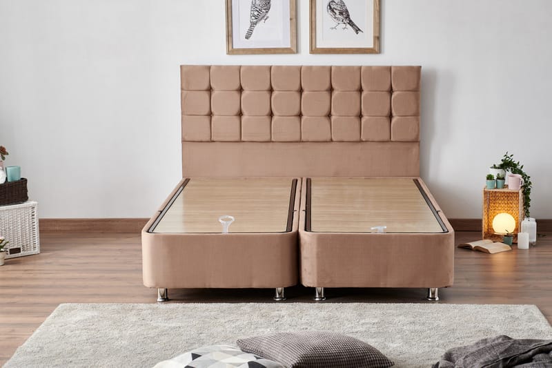 Kontinentalseng Eathelin 140x190 cm - Lysebrun - Møbler - Senger - Komplett sengepakke