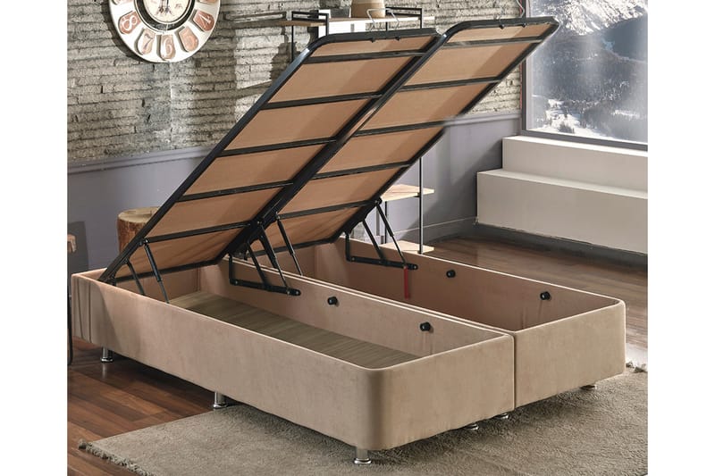 Kontinentalseng Eathelin 140x190 cm - Lysebrun - Møbler - Senger - Komplett sengepakke