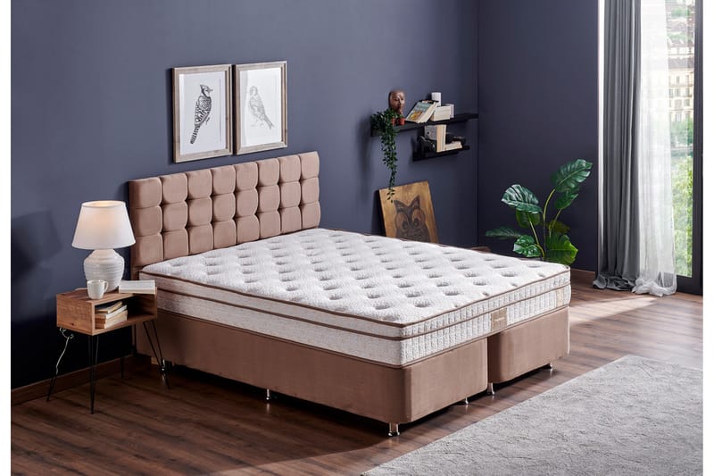 Kontinentalseng Eathelin 80x180 cm - Lysebrun - Møbler - Senger - Komplett sengepakke