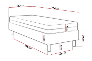Kontinentalseng Forenza 120x200 cm+Panel 40 cm - Hvit - Møbler - Senger - Sengeramme & sengestamme