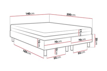 Kontinentalseng Forenza 140x200 cm+Panel 40 cm - Hvit - Møbler - Senger - Sengeramme & sengestamme