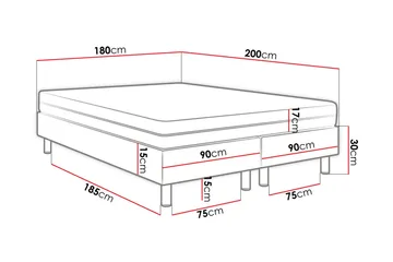 Kontinentalseng Forenza 180x200 cm+Panel 40 cm - Hvit - Møbler - Senger - Sengeramme & sengestamme