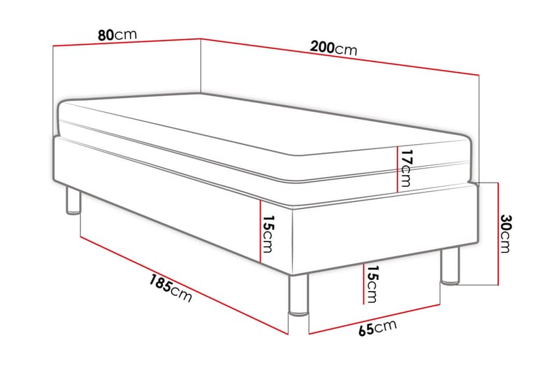 Kontinentalseng Forenza 80x200 cm+Panel 40 cm - Hvit - Komplett sengepakke