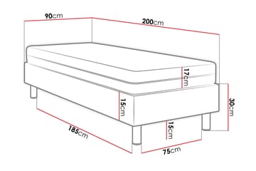 Kontinentalseng Forenza 90x200 cm+Panel 40 cm - Hvit - Møbler - Senger - Sengeramme & sengestamme
