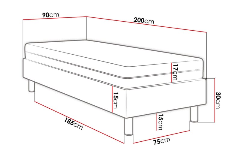 Kontinentalseng Forenza 90x200 cm+Panel 40 cm - Hvit - Møbler - Senger - Sengeramme & sengestamme
