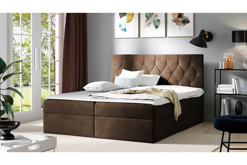 Kontinentalseng med Oppbevaring 124x208 cm - Brun - Møbler - Senger - Komplett sengepakke