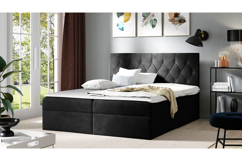 Kontinentalseng med Oppbevaring 124x208 cm - Svart - Møbler - Senger - Komplett sengepakke