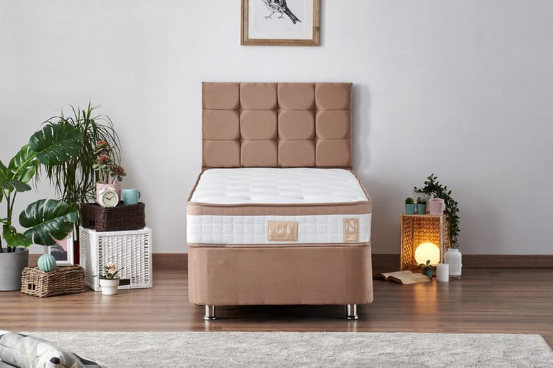 Kontinentalseng Pylpio 100x200 cm - Lysebrun - Møbler - Senger - Komplett sengepakke