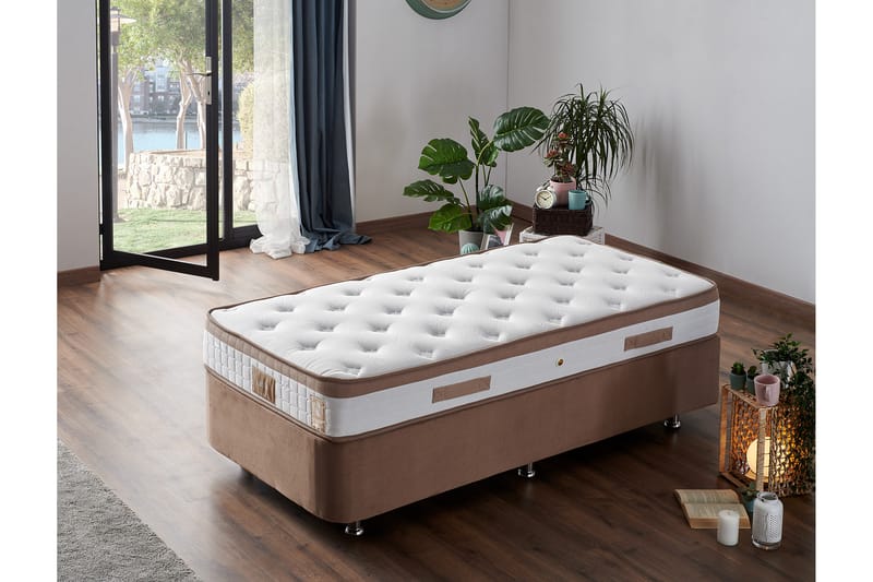 Kontinentalseng Pylpio 100x200 cm - Lysebrun - Møbler - Senger - Komplett sengepakke