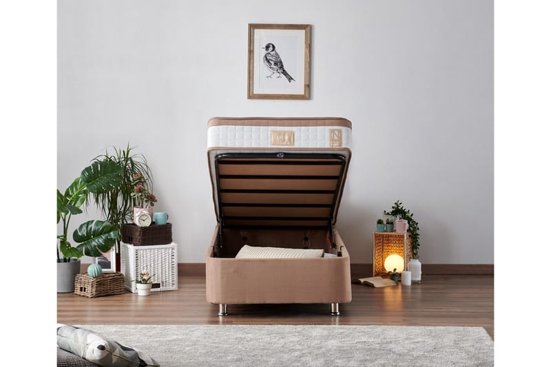 Kontinentalseng Pylpio 100x200 cm - Lysebrun - Møbler - Senger - Komplett sengepakke