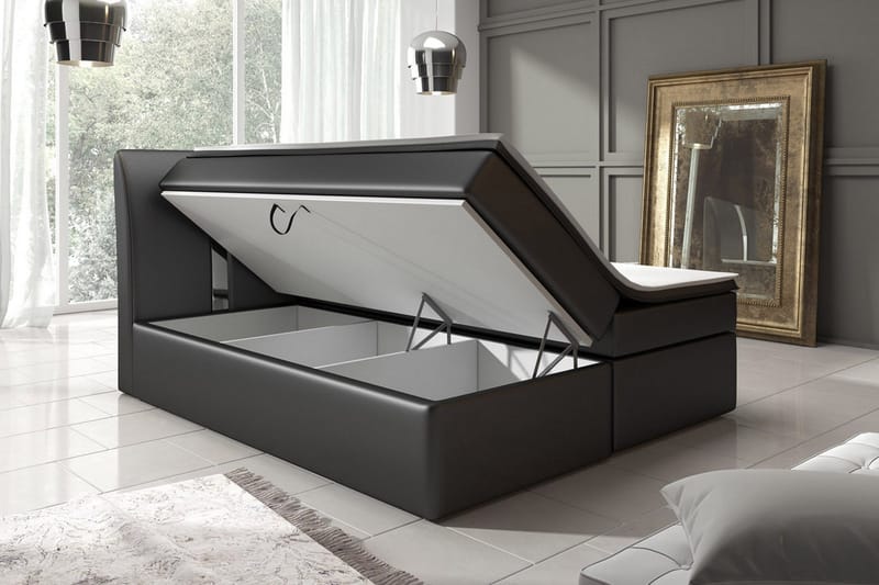 Modena Sengepakke 160x200 med Oppbevaring Glatt Gavl - Svart - Møbler - Senger - Komplett sengepakke