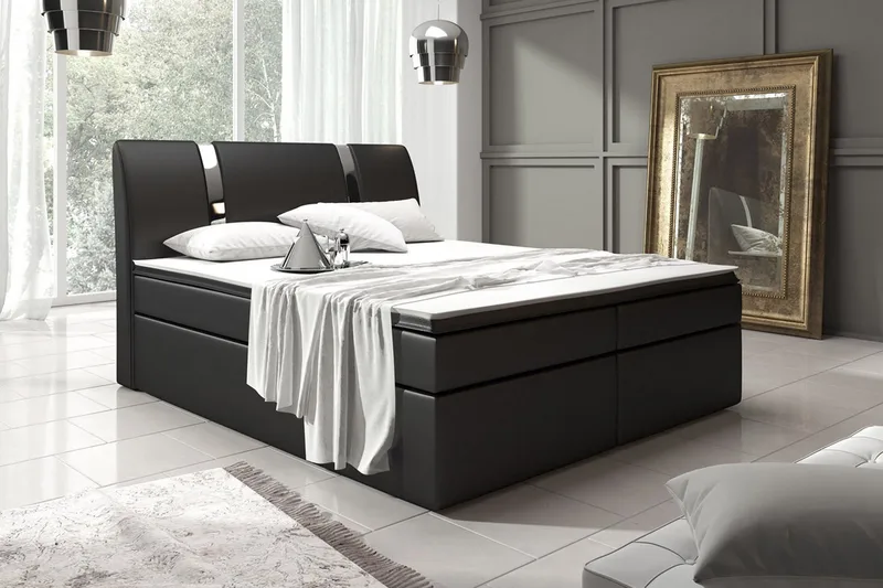 Modena Sengepakke 160x200 med Oppbevaring Glatt Gavl - Svart - Møbler - Senger - Komplett sengepakke