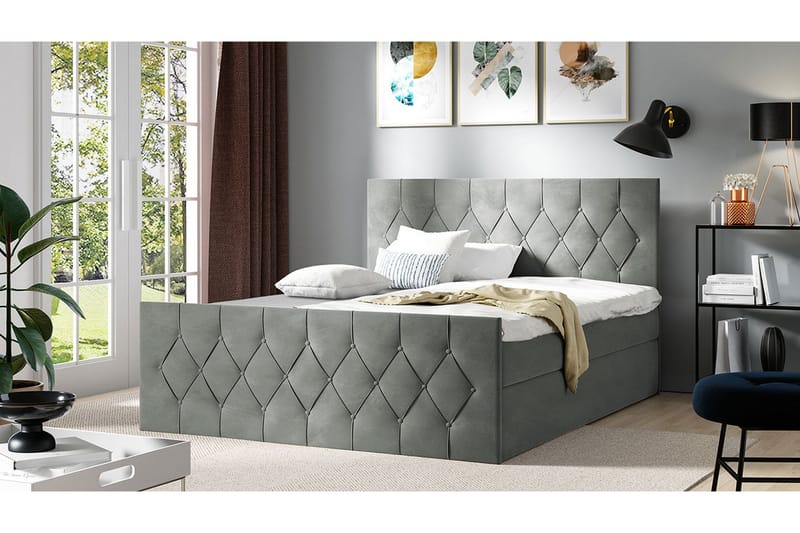 Oppbevaringsseng 167x216 cm - Grå - Møbler - Senger - Komplett sengepakke