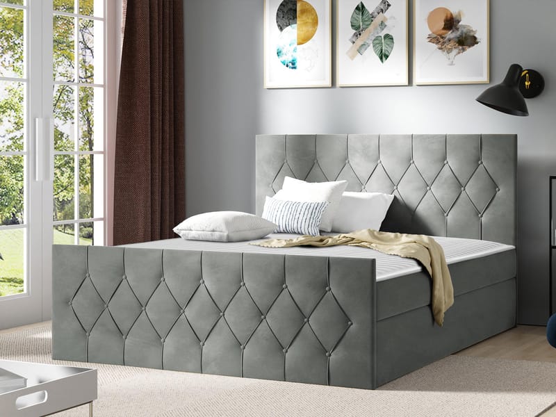 Oppbevaringsseng 167x216 cm - Grå - Møbler - Senger - Komplett sengepakke