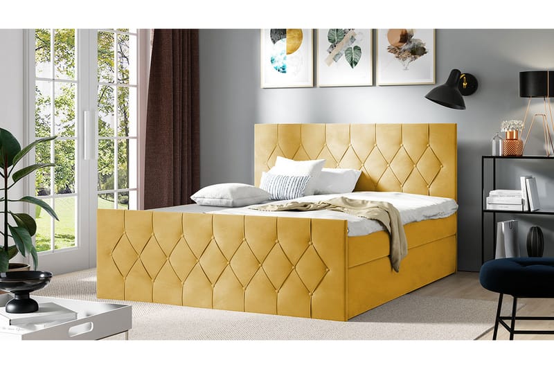 Oppbevaringsseng 167x216 cm - Gul - Møbler - Senger - Komplett sengepakke
