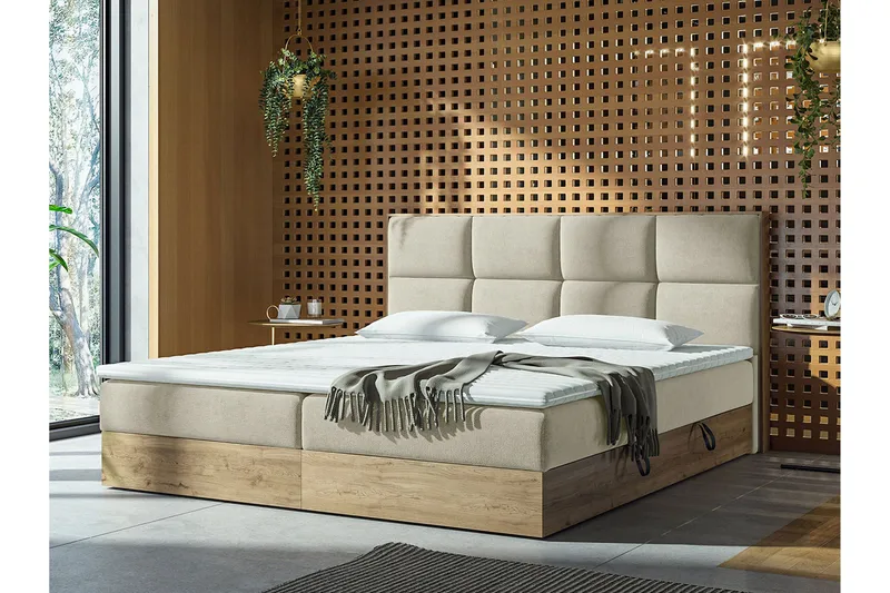Oppbevaringsseng EUPHORIA 180x200 - Beige - Møbler - Senger - Komplett sengepakke