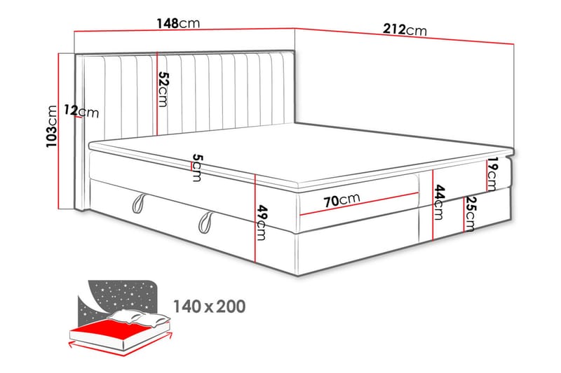 Oppbevaringsseng HARMONY 140x200 - Svart - Senger med oppbevaring - Komplett sengepakke
