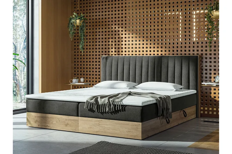 Oppbevaringsseng HARMONY 160x200 - Grå - Møbler - Senger - Komplett sengepakke