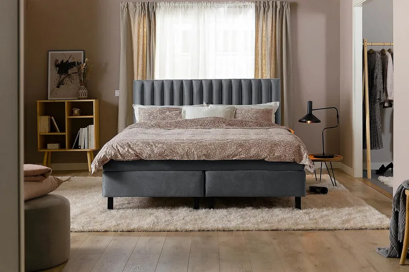 Princess Kontinentalseng 120x200cm - Mørkegrå/Fløyel - Møbler - Senger - Enkeltsenger