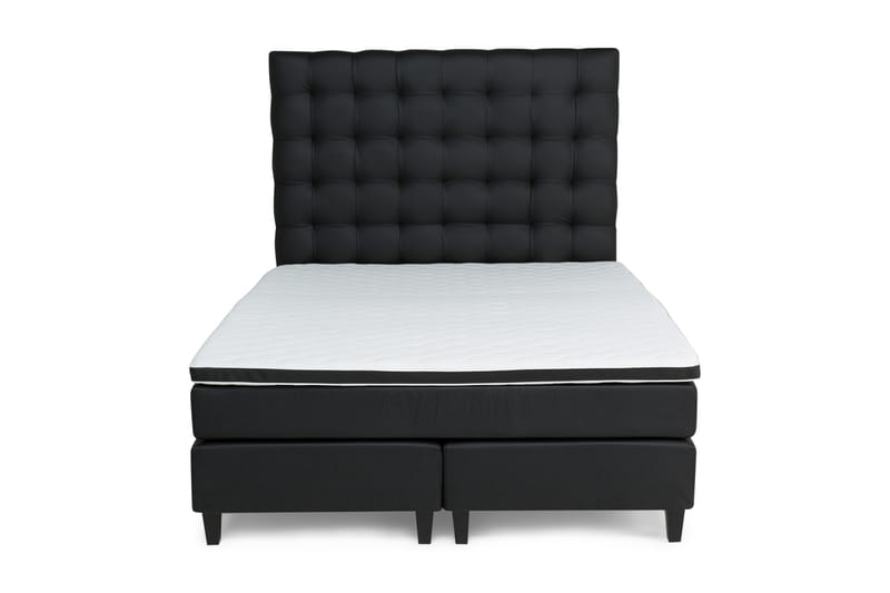 Komplett sengepakke Romance Lyx 160 cm Svart PU - Svarte Firkantben - Kontinentalsenger - Dobbeltsenger - Komplett sengepakke