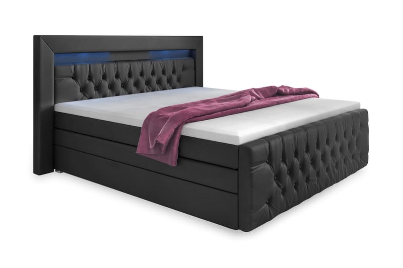 Sengepakke Celio Lyx 180x200 LED-belysning - Svart|Kunstlær - Møbler - Senger - Komplett sengepakke