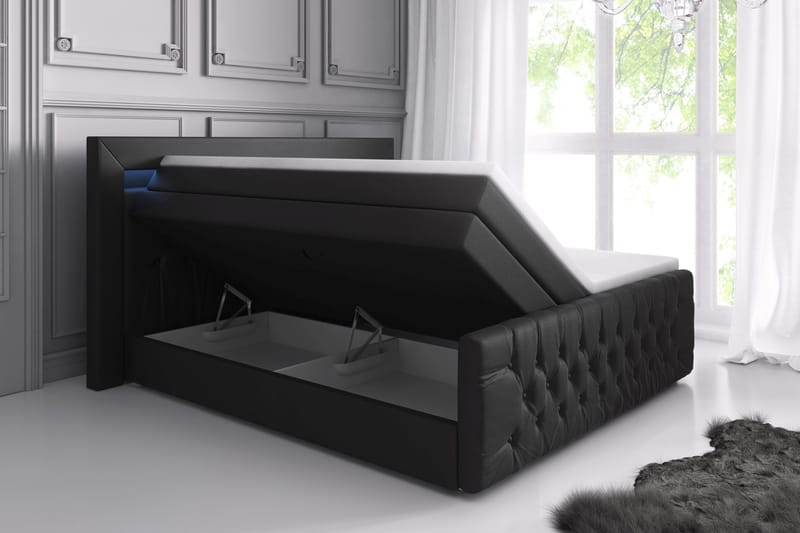 Sengepakke Celio Lyx 180x200 LED-belysning - Svart|Kunstlær - Møbler - Senger - Komplett sengepakke