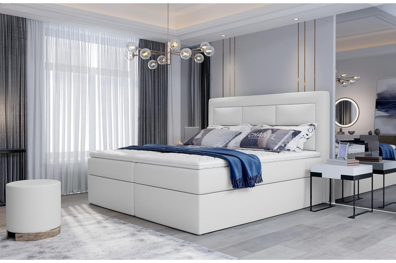 Sengepakke Montalon 160x200 cm - Lær/Hvit - Komplett sengepakke