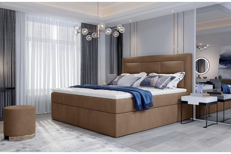 Sengepakke Montalon 160x200 cm - Lysebrun - Komplett sengepakke