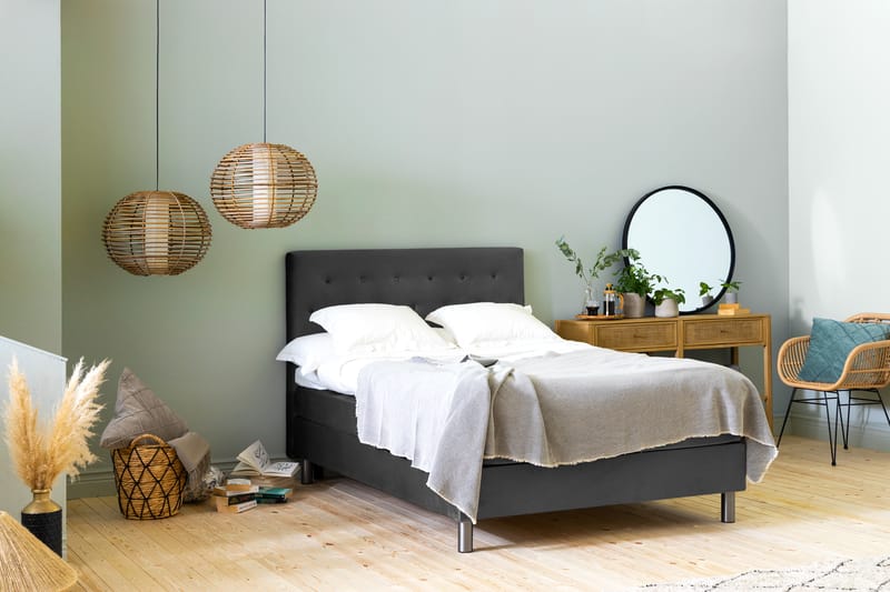 Sengepakke Rebeca 140x200 cm Gavel med Knapper - Mørkegrå | fløyel - Møbler - Senger - Kontinentalsenger