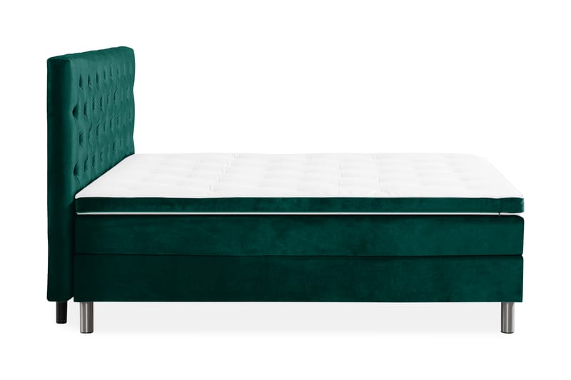 Sengepakke Rebeca 160x200 cm Dypheftet Sengegavl - Mørkegrønn | Fløyel - Kontinentalsenger - Dobbeltsenger - Komplett sengepakke