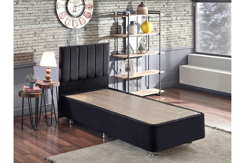 Sengeramme Misopa med Sengegavl Singel 90x190 cm - Svart - Møbler - Senger - Komplett sengepakke