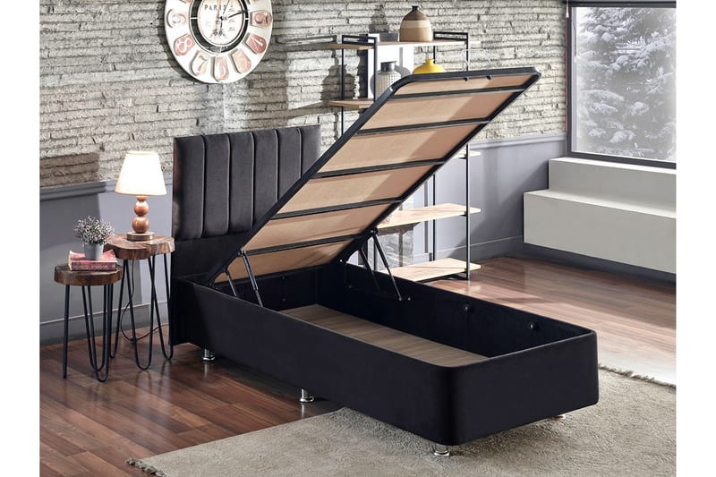 Sengeramme Misopa med Sengegavl Singel 90x190 cm - Svart - Møbler - Senger - Komplett sengepakke
