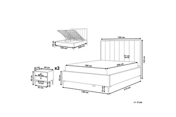 Sovrumsset Dobbeltseng 180x200 cm grå SEZANNE - Grå - Møbler - Senger - Komplett sengepakke