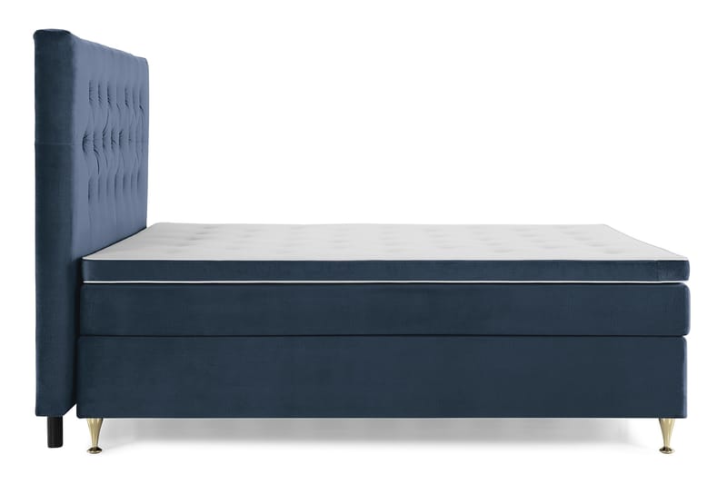 Komplett Sengepakke Torsö 180x200 - Mørkeblå Fløyel|Lave Gullben - Kontinentalsenger - Dobbeltsenger - Komplett sengepakke