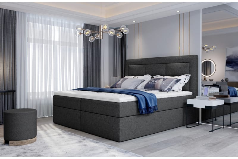 Vivera Sengepakke 140x200 cm i Stoff med Sengegavl + Overmadrass, Antracitt