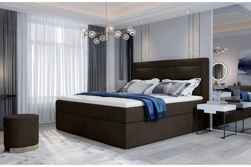 Vivera Sengepakke 140x200 cm i Stoff med Sengegavl + Overmadrass, Brun