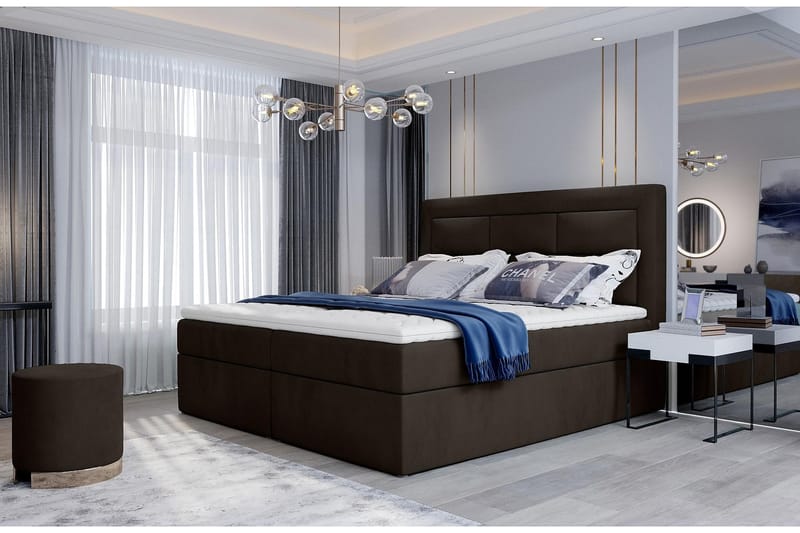 Vivera Sengepakke 160x200 cm i Stoff med Sengegavl + Overmadrass, Brun