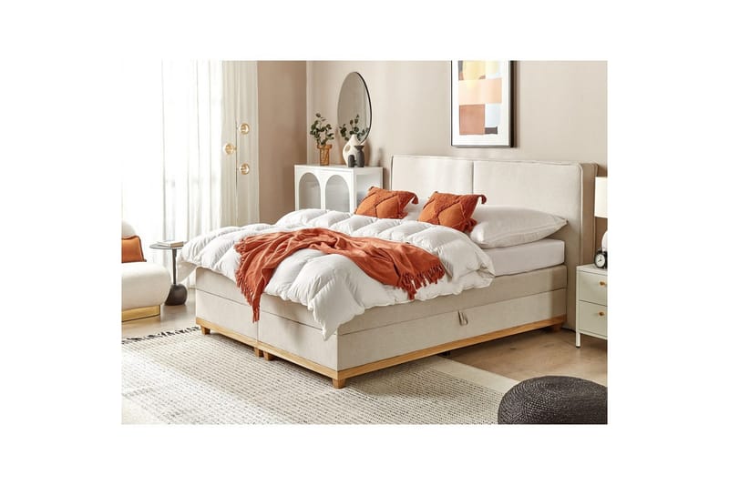 Kontinentalsäng Beliani Dynasty Beige-Ljust Trä, 160x200 cm Beige 180x200 - Møbler - Senger - Kontinentalsenger